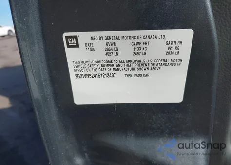 2005 Pontiac Grand Prix Gtp from USA, damaged, VIN 2G2WR524151213407